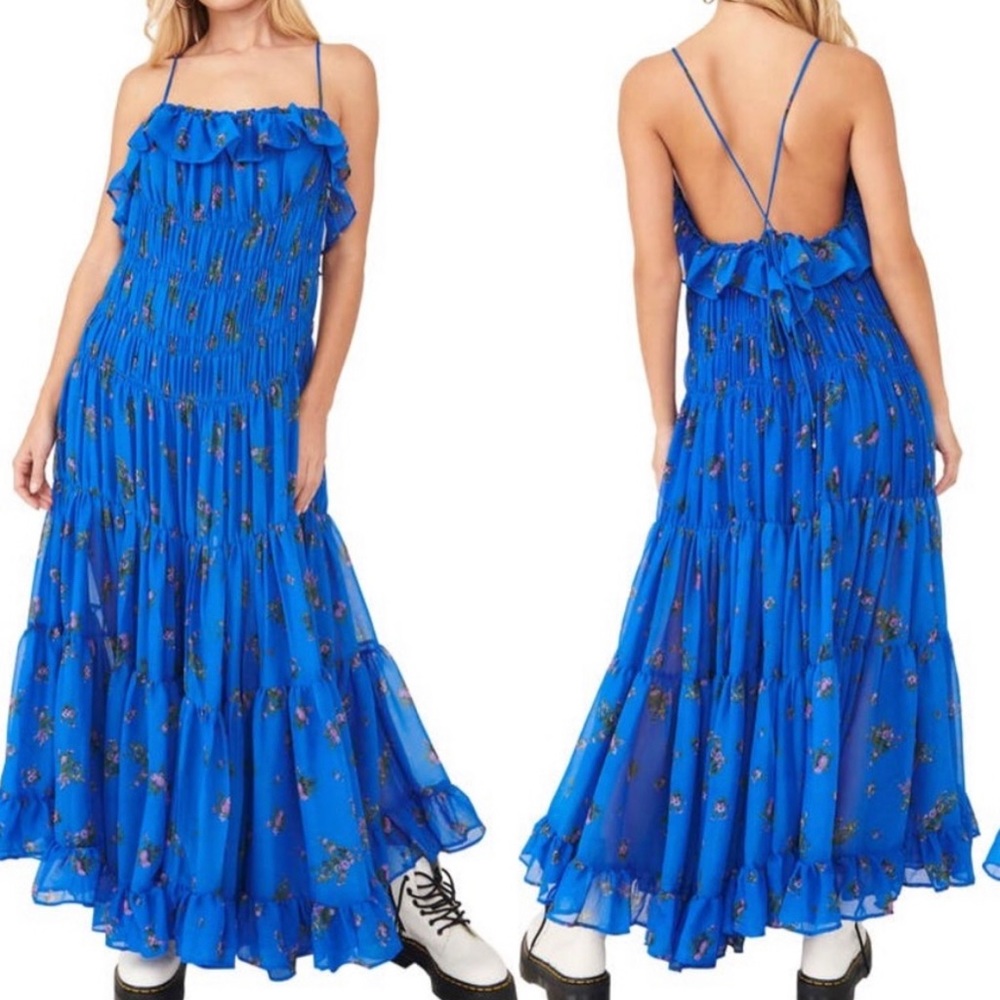 bright blue floral free people maxi dress
